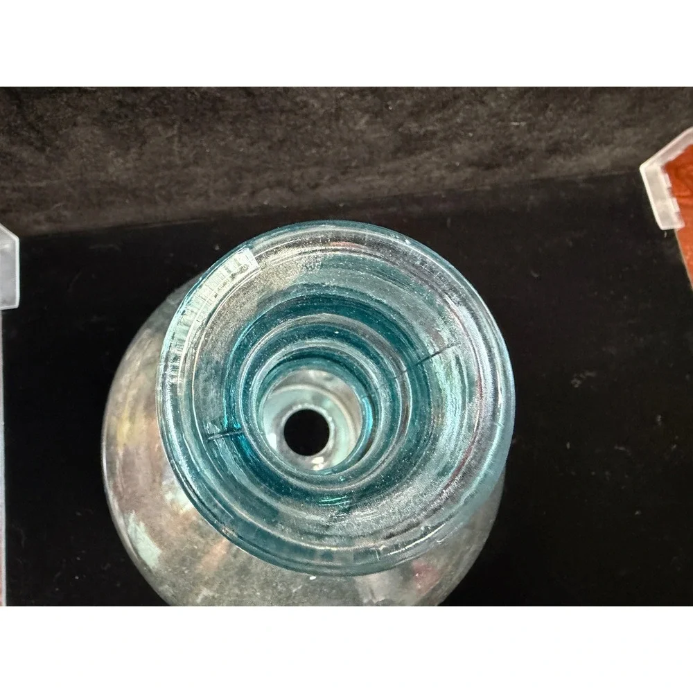 Handblown‎ Light Blue Glass Decanter Vase Tripod Footed Base Ringed Neck 8 inch